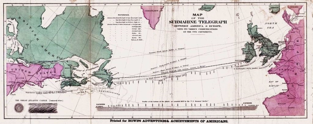 Trasa prvog podvodnog podatkovnog kabela iz 1858. godine
