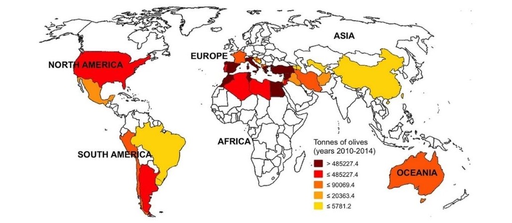 Procijenjena količina proizvodnje plodova maslina po zemljama