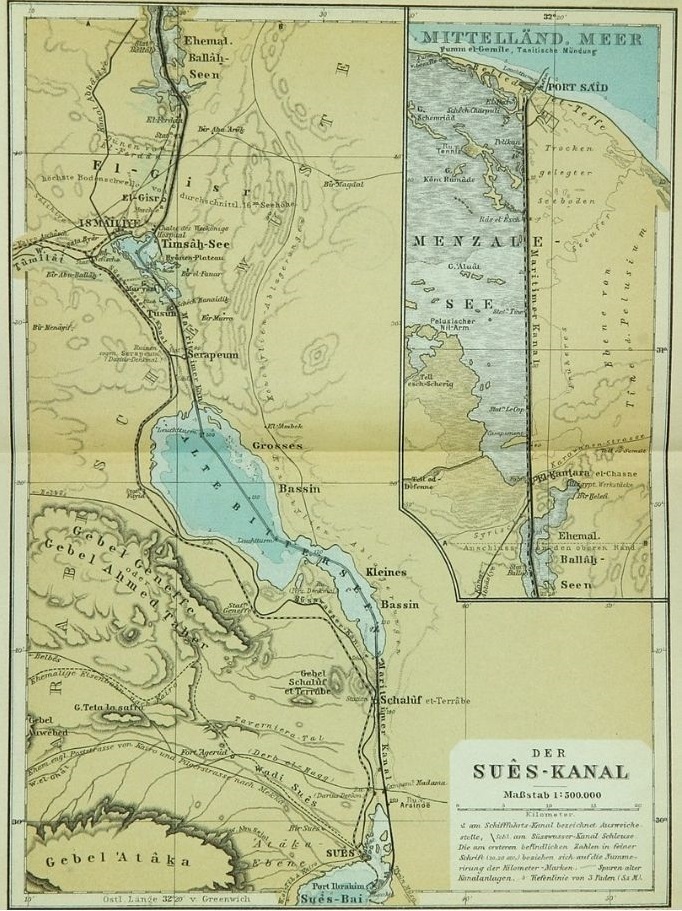 Karta Sueskog kanala iz 1914. godine u mjerilu 1:500.000,