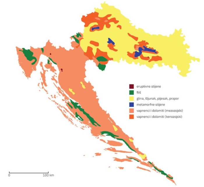 Karta tipova stijena u Hrvatskoj
