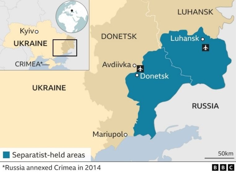 Dijelovi ukrajinske Donečke i Luganske oblasti pod kontrolom separatista