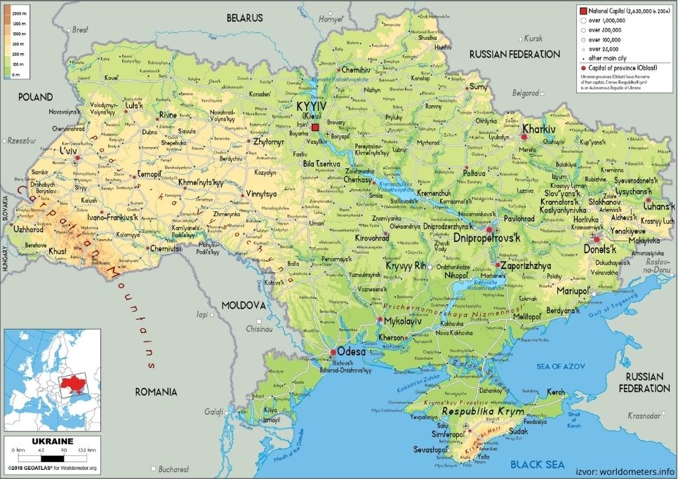Fizička karta Ukrajine