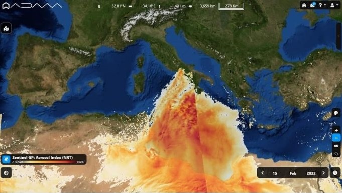 Satelitska snimka pijeska koji putuje iz Sahare prema Europi