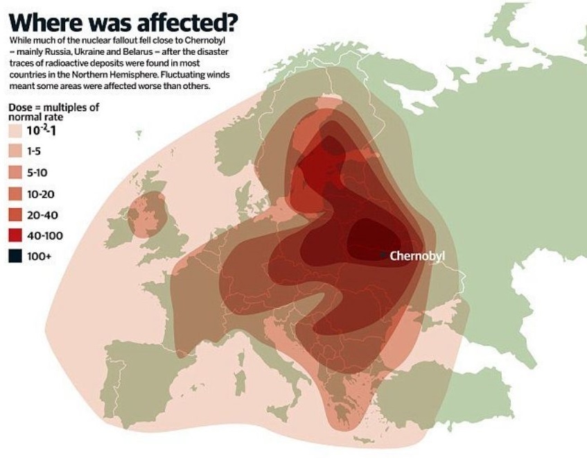 Oblak radijacije nad Europom nakon černobilske katastrofe 1986. godine