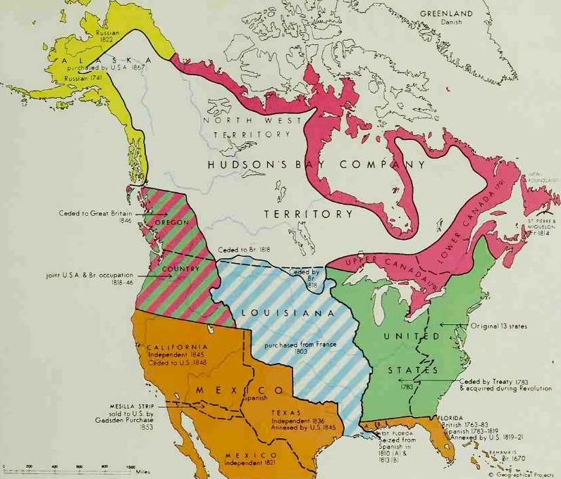 Povijesna karta Sjeverne Amerike 1670.-1867.