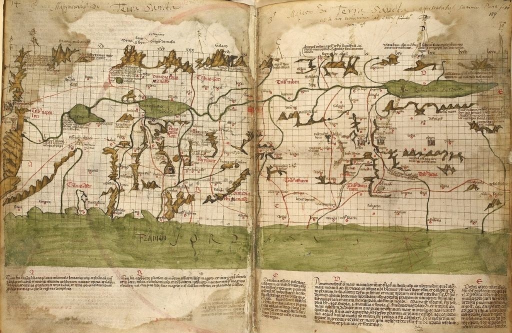 Karta Svete Zemlje prema Marinu Sanudu iz 1320. godine (istočna orijentacija)