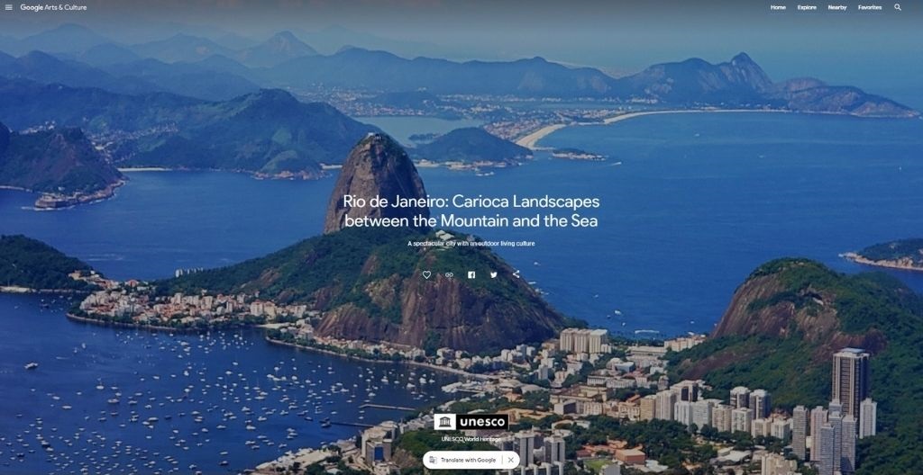 Slika zaslona dijela UNESCO-ve izložbe (početak izložbe „Rio de Janeiro: krajolici Carioce između planine i mora