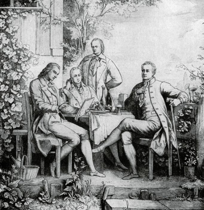 Friedrich Schiller, braća Humboldt i Johann Wolfgang von Goethe u Jeni, rad W. Aarlanda