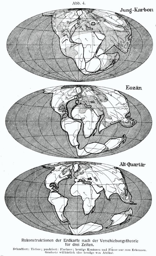 Izvorne karte svijeta koje je izradio Alfred Wegener i prikazuju Pangeu i kontinente koji se udaljavaju