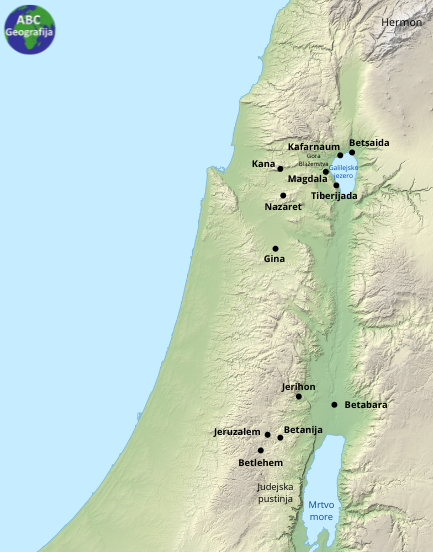 Karta izabranih mjesta koje je posjetio Isus