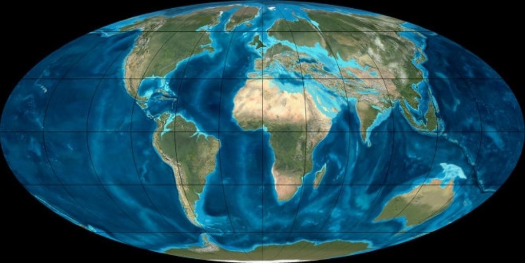 Karta svijeta za oligocena - prije ca. 35 milijuna godina