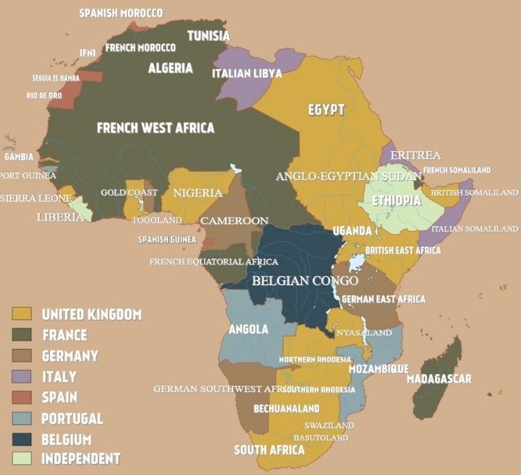 Afrika podijeljena među kolonijalnim silama 1914. godine