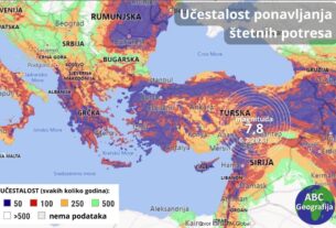 Potres u Turskoj 2023 - karta učestalosti potresa