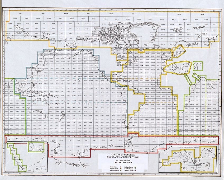 Karta koja prikazuje rani razvoj razumijevanja oceanskog dna, a koju su izradili Tharp i Heezen 1957. godine