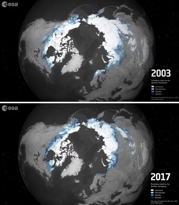 Opseg permafrosta 2003. i 2017. godine
